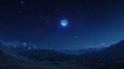 A starry night sky with a blue moon