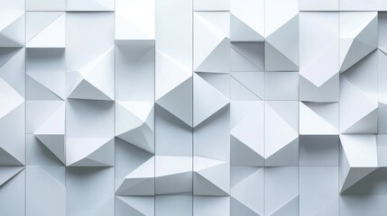 Obraz premium Abstract white background with texture pattern, layered geometric triangle shapes, white and grey glossy squares, abstract tech banner design. Graphic design element stripes concept for web, flyer