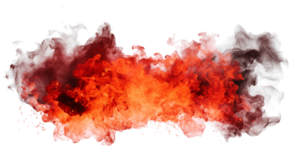 A bright orange and red fire cloud formation isolated on transparent background	