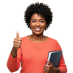 Smiling Educator with Thumbs Up Holding Folder Transparent Background