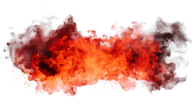 A bright orange and red fire cloud formation isolated on transparent background	