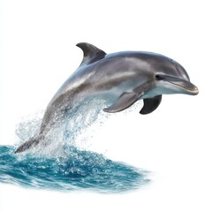 Dolphin leaping from water isolated on white background