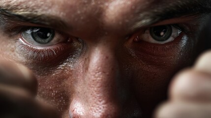 Intense fighters focused stare training ring realistic photography close-up dynamic concept