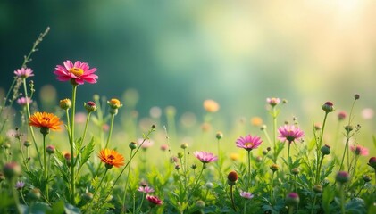 Delicate wildflowers & grasses, continuous print, floral, repeat, grass background