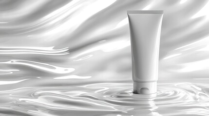 Tube stands on rippled, liquidy surface in grayscale