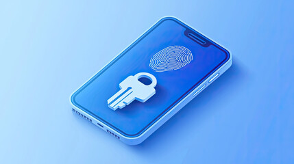 Secure mobile access via fingerprint.  A stylized illustration of a smartphone with a fingerprint sensor and a superimposed key icon, emphasizing secure mobile access