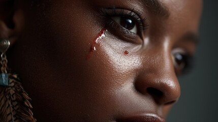 Proud tear reflecting strength close-up emotional portrait studio intimate self-acceptance