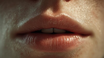 Obraz premium Quiet exhale with purse lips indoor setting close-up photography calm environment intimate viewpoint realistic concept