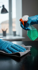 Cleaning Time: Spray, Wipe, and Shine! Keep Your Surfaces Sparkling. Home Hygiene with a Green Twist.