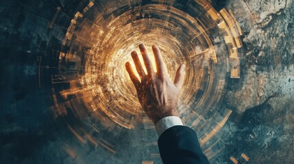 top view of businessman hand working with modern technology and digital layer effect as business strategy concept illustration