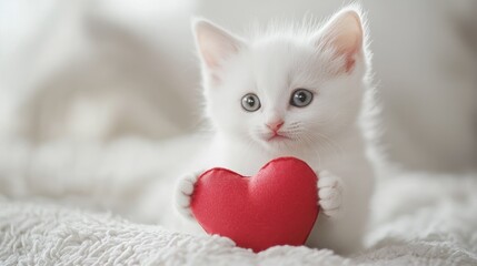 White valentine kitten with copy space