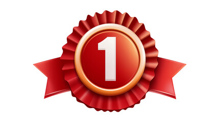 Red rosette with the number one in the center isolated on transparent background	