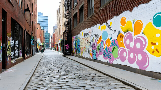 Urban Alleyway With Colorful Graffiti
