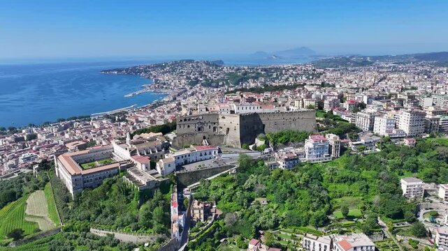 Saint Elmo Castle At Naples In Campania Italy. Downtown Cityscape. Gulf Of Naples Landscape. Saint Elmo Castle At Naples In Campania Italy. Medieval Castle. Skyline Medieval Building. Italy Landscape.