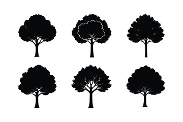set of trees silhouettes