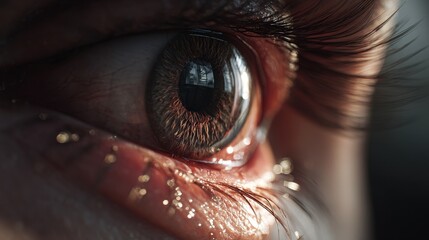 Swollen eye closing slowly medical setting realistic photograph close-up eye health concept