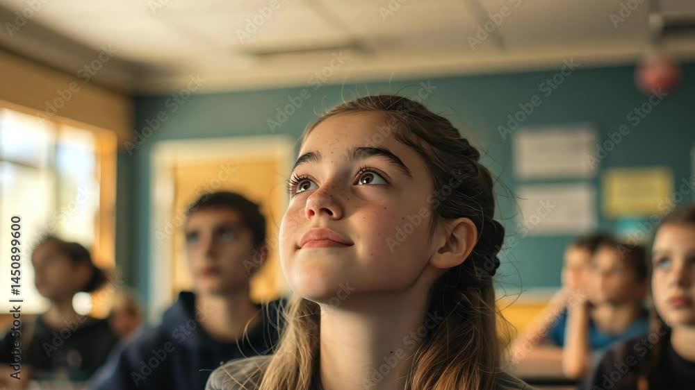 Poster student practicing a speech in front of classmates in a classroom setting for public speaking improv