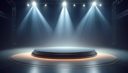 round podium illuminated by searchlights stock illustration