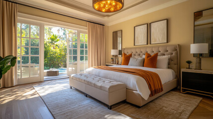 Sophisticated Luxury: Bright Bedroom with King-Size Bed and Modern Elegance

