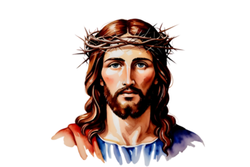 abstract watercolor painting of Jesus Christ with crown of thorns isolated on white or transparent png