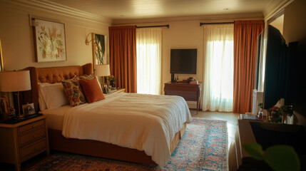 Opulent Living: Bright Bedroom with King-Size Bed and Modern Elegance

