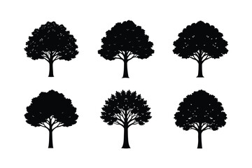 set of trees silhouettes