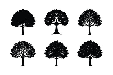set of trees silhouettes