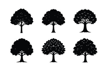 set of trees silhouettes