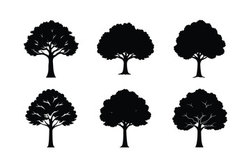 set of trees silhouettes