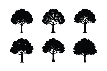 set of trees silhouettes