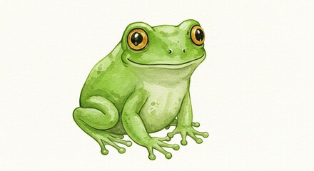 Obraz premium An illustration of a bright green frog with orange eyes, sitting and smiling calmly.