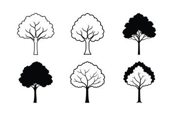set of trees silhouettes