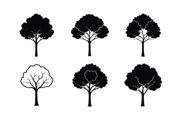 set of trees silhouettes