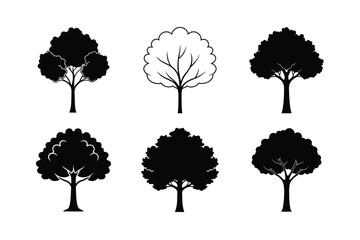 set of trees silhouettes