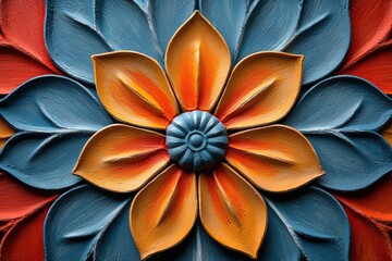 Colorful floral wall art design with sculpted texture and vibrant petals