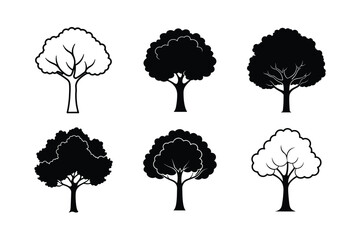 set of trees silhouettes