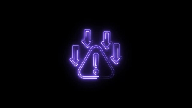 glowing neon risk icon animation black background. 4K Video motion graphic animation.