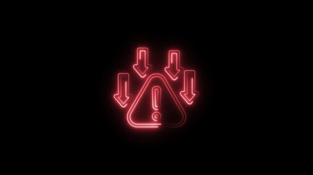 glowing neon risk icon animation black background. 4K Video motion graphic animation.