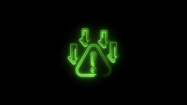 glowing neon risk icon animation black background. 4K Video motion graphic animation.