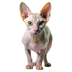 Sphynx Cat with Wrinkled Skin Standing White Background