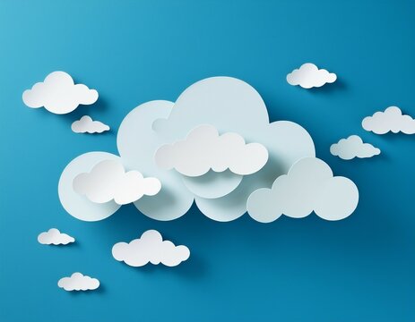 paper clouds white cloud on blue sky paper cut design paper art illustration paper cut style place for text