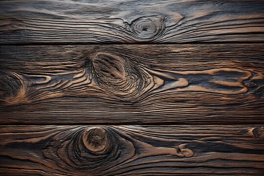 An old natural pattern on a dark wood texture background creates a rustic backdrop with ample copy space.