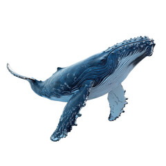 Whale breaching in ocean waves marine environment underwater view. Isolated on transparent background, png.