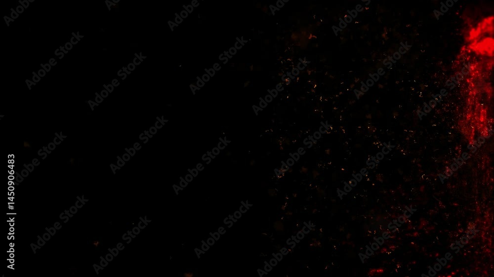 Wall mural side red fire flares and ember particles effects loop transparent background alpha channel