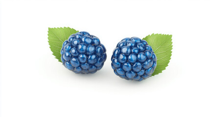 Blue Bliss: Juicy Raspberries with Fresh Leaf on White

