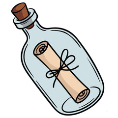 Folded scroll message in bottle isolated vector illustration on white background