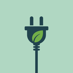 Obraz premium Eco-Friendly Power Plug Icon with Green Leaf