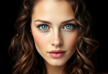 Naklejka premium Photorealistic female portrait on black background