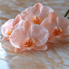 Peach orchids on marble
