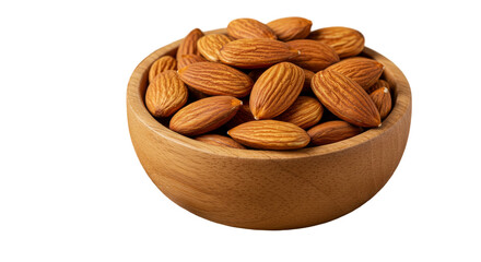 Almonds In Wooden Bowl isolated on transparent background, PNG 